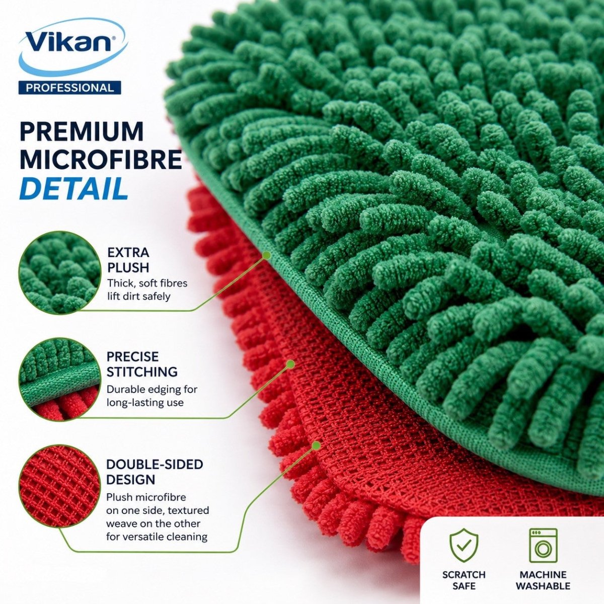 3x Vikan Microfibre Wash Pad Double Sided Scratch Safe Car Detailing 1000GSM - Auto Rae-Chem