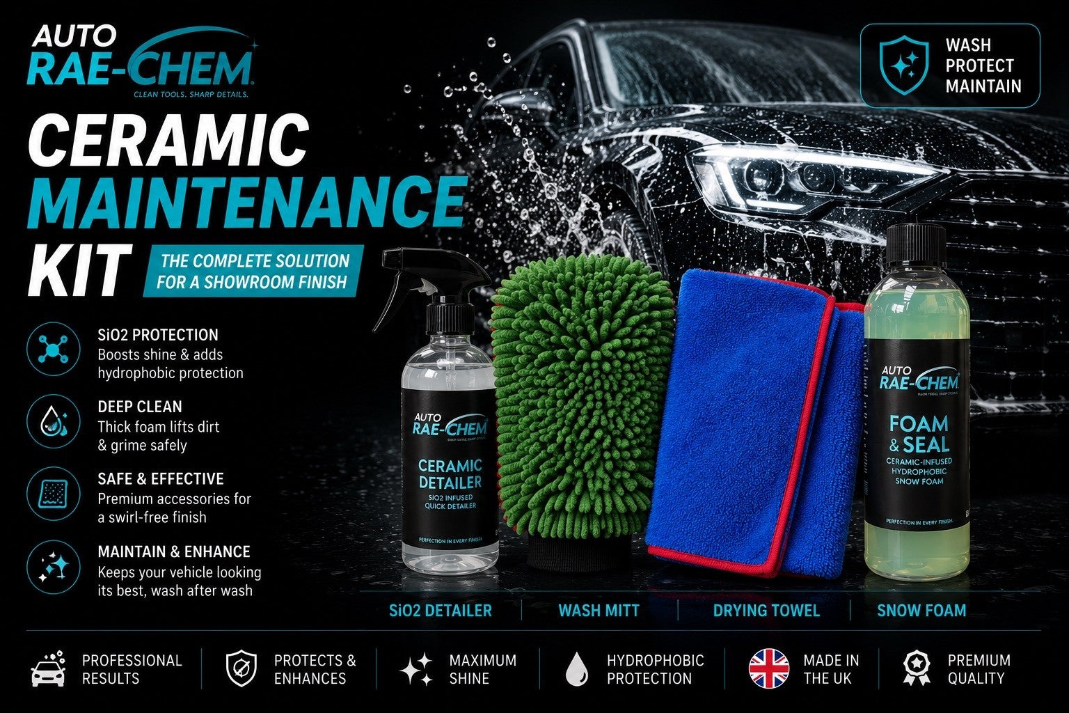 Ceramic Maintenance Kit SiO2 Detailer Snow Foam Wash Mitt Drying Towel