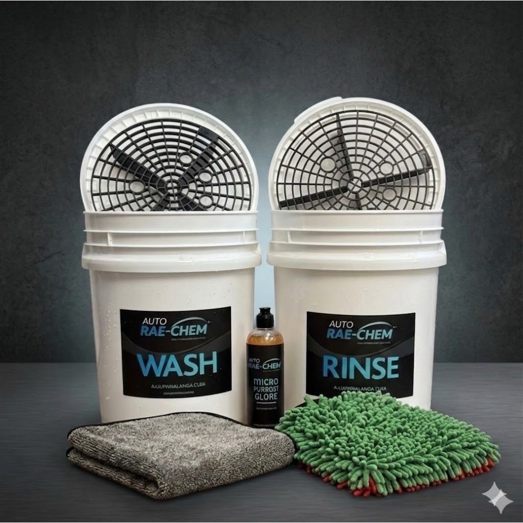 Car Wash Kit 2 Bucket Wash System Shampoo Mitt Drying Cloth Vikan - Auto Rae-Chem