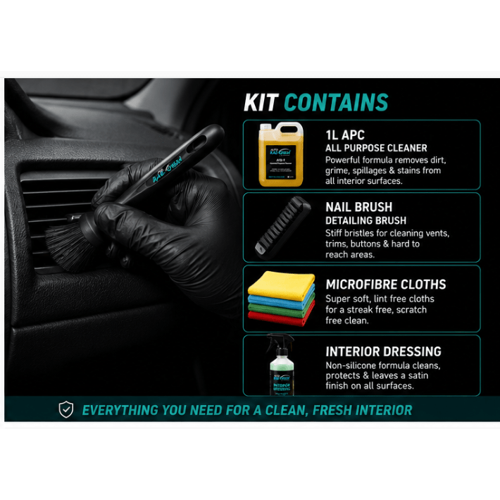 Interior Cleaning Kit APC Vikan Brush Microfibre Cloths Interior Dressing - Auto Rae-Chem