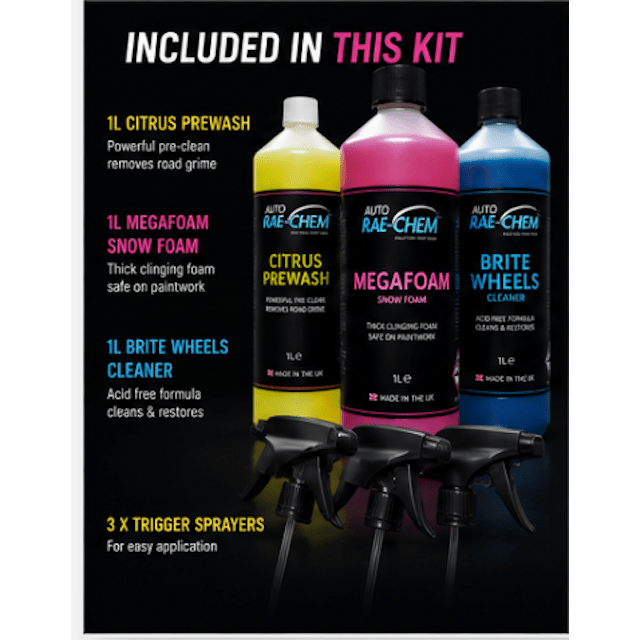 Car Cleaning Kit Snow Foam Citrus Pre Wash Wheel Cleaner Detailing Bundle - Auto Rae-Chem