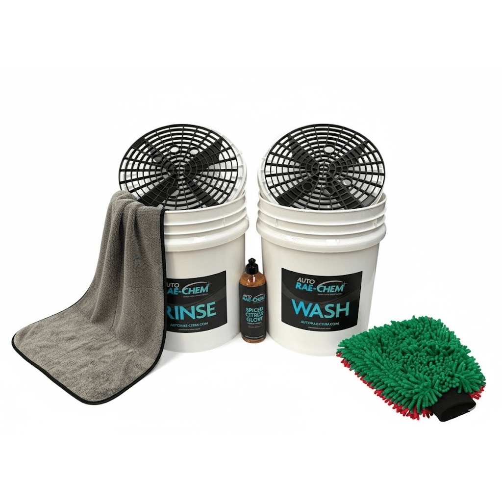 2x Auto Rae-Chem Twin Bucket Wash Kit + 500ml Shampoo + Wash Pad & Cloth - Auto Rae-Chem