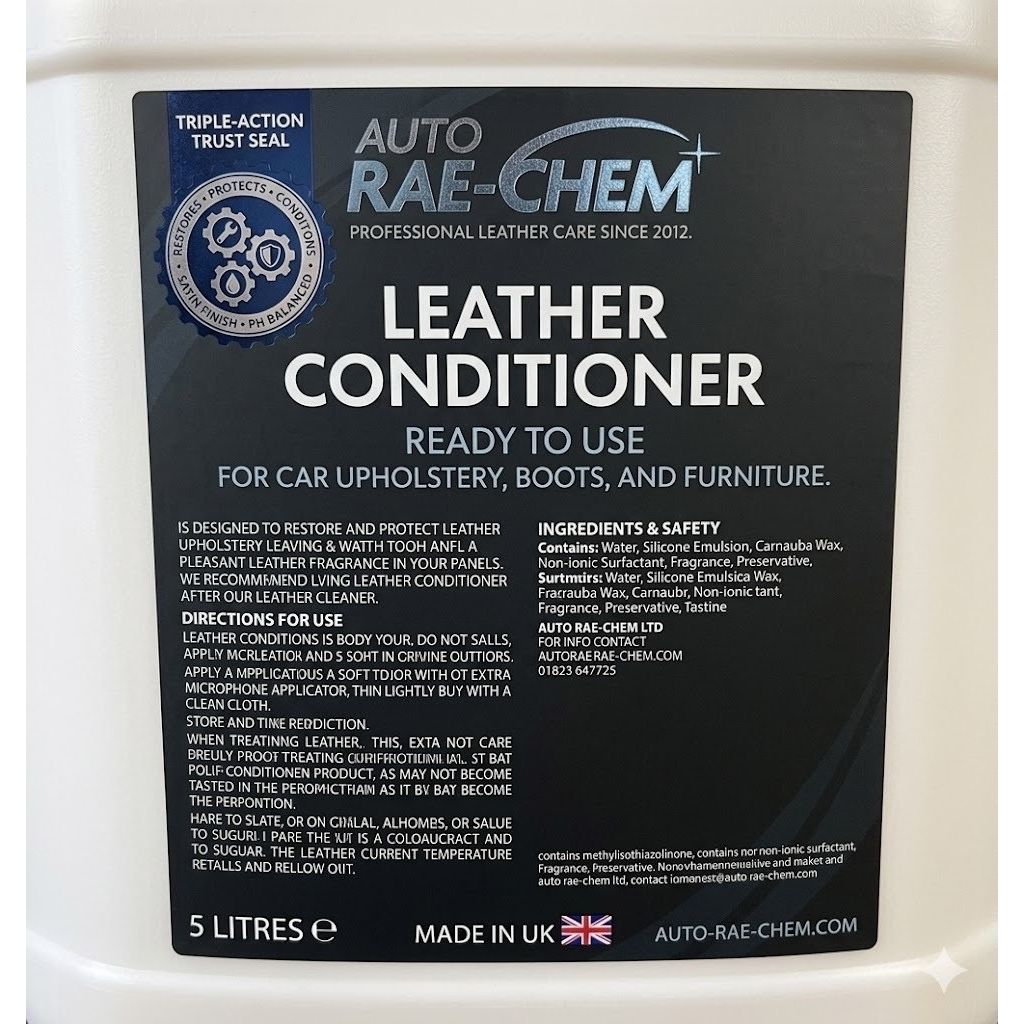 Leather Conditioner 5L ā Car Seats & Upholstery Restorer & Protectant - Auto Rae-Chem