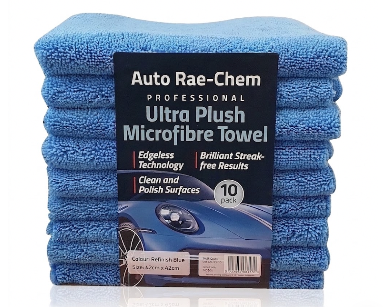 Auto Rae-Chem Ultra Plush Professional Microfibre Cloths 42x42cm – Pack of 10 | Blue, 350 GSM