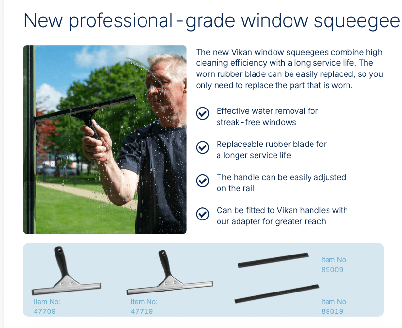 Vikan 99109 Exterior Window Cleaning Kit – Squeegee, T-Bar & Microfibre - Auto Rae-Chem