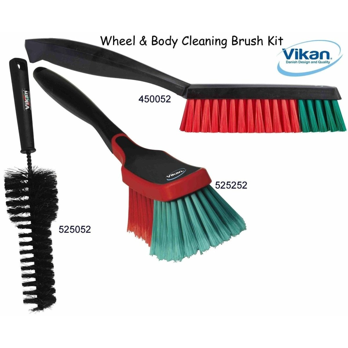 Vikan Car Body & Wheel & Upholstery Set, 3 Superb Professional Brushes - Auto Rae-Chem