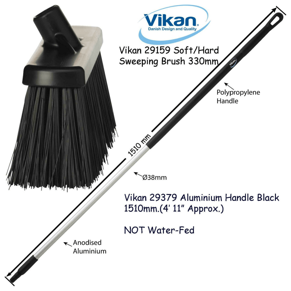 Vikan 2915n Broom Sweeping Brush 330mm Very Stiff Bristles Optional Handle - Auto Rae-Chem