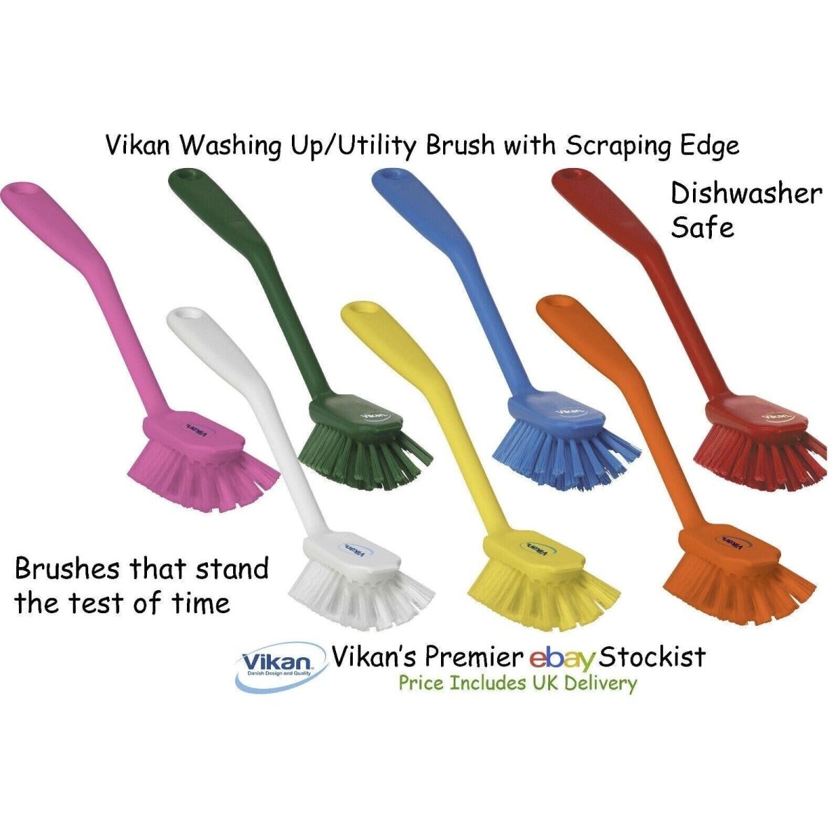 Vikan 4237n Dish Brush w/ Scraper Edge Medium 280mm Cleaning Tool Colour Coded - Auto Rae-Chem