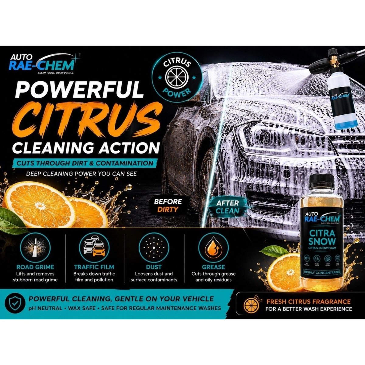Citrus Snow Foam 5L – Touchless Pre-Wash, pH Neutral + Free Mitt - Auto Rae-Chem