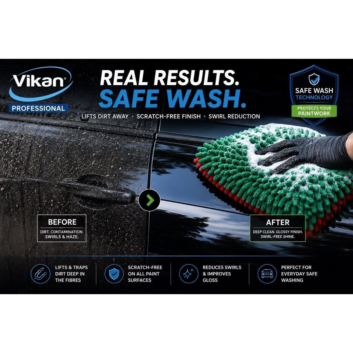 3x Vikan Microfibre Wash Pad Double Sided Scratch Safe Car Detailing 1000GSM - Auto Rae-Chem