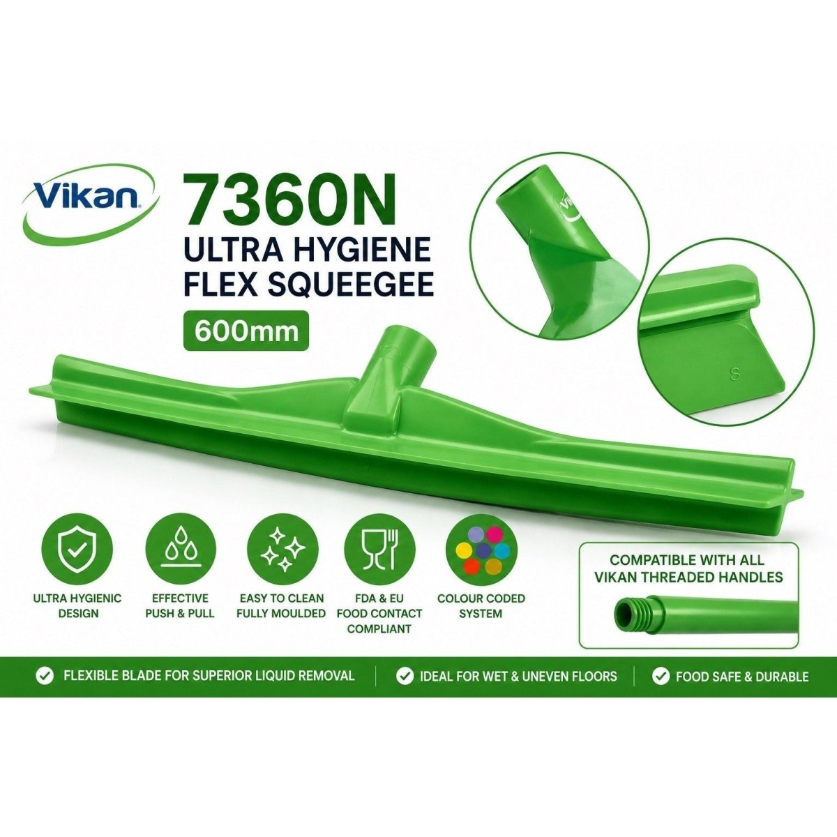 Vikan 7360n Ultra Hygiene Flex Squeegee 600mm Food Grade Cleaner - Auto Rae-Chem