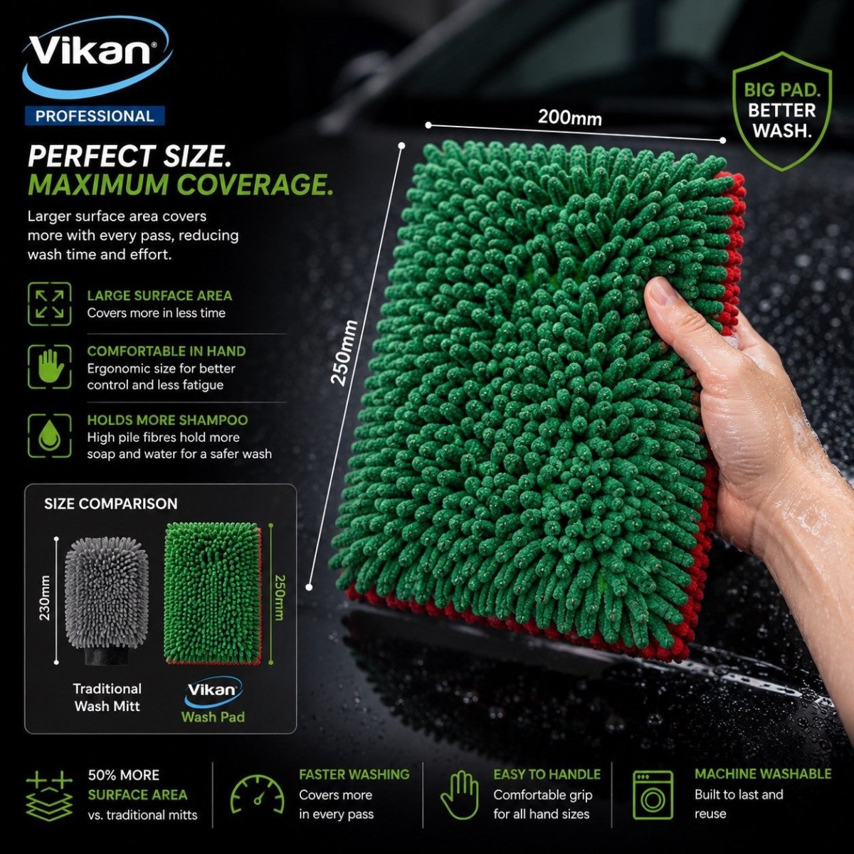 3x Vikan Microfibre Wash Pad Double Sided Scratch Safe Car Detailing 1000GSM - Auto Rae-Chem