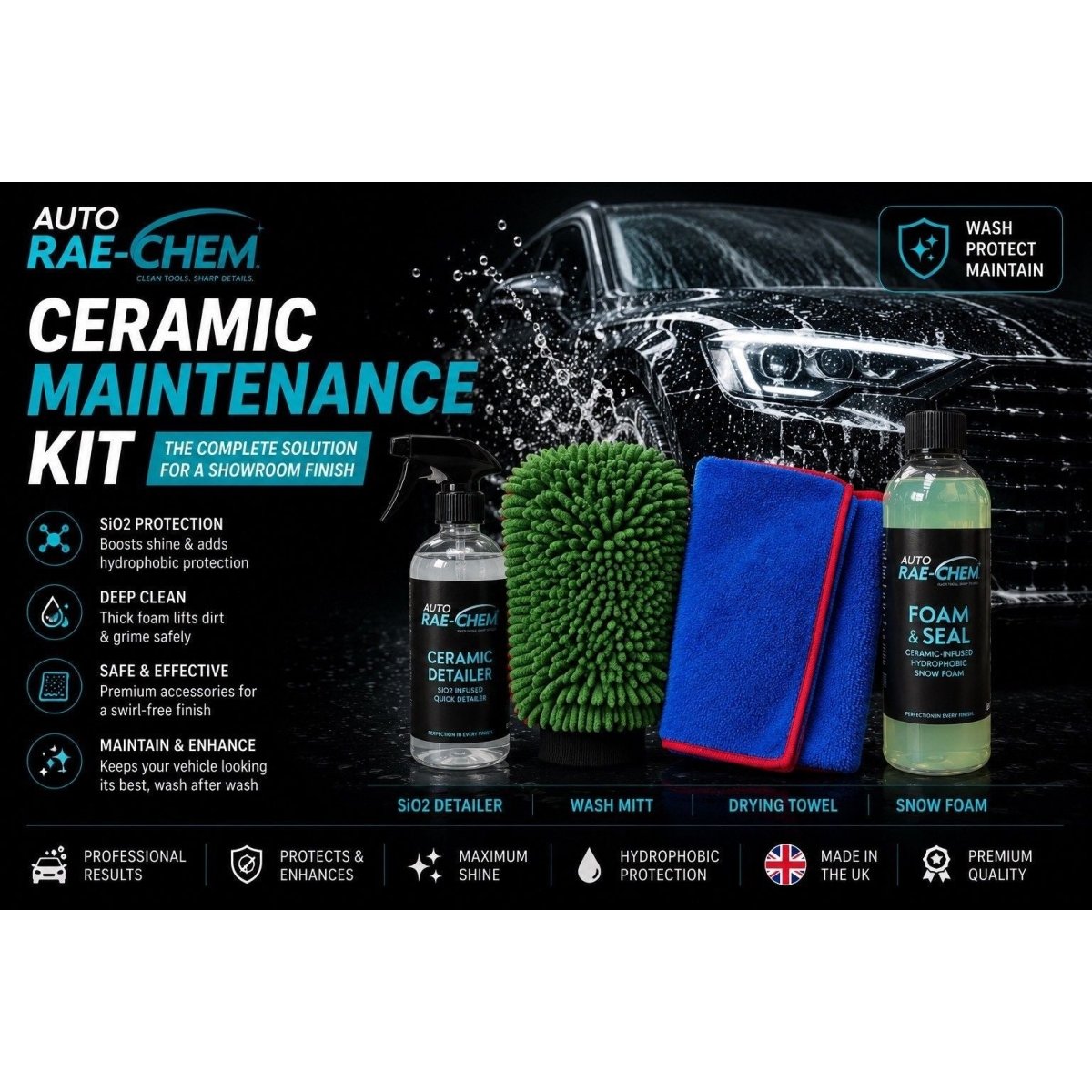 Ceramic Maintenance Kit SiO2 Detailer Snow Foam Wash Mitt Drying Towel - Auto Rae-Chem