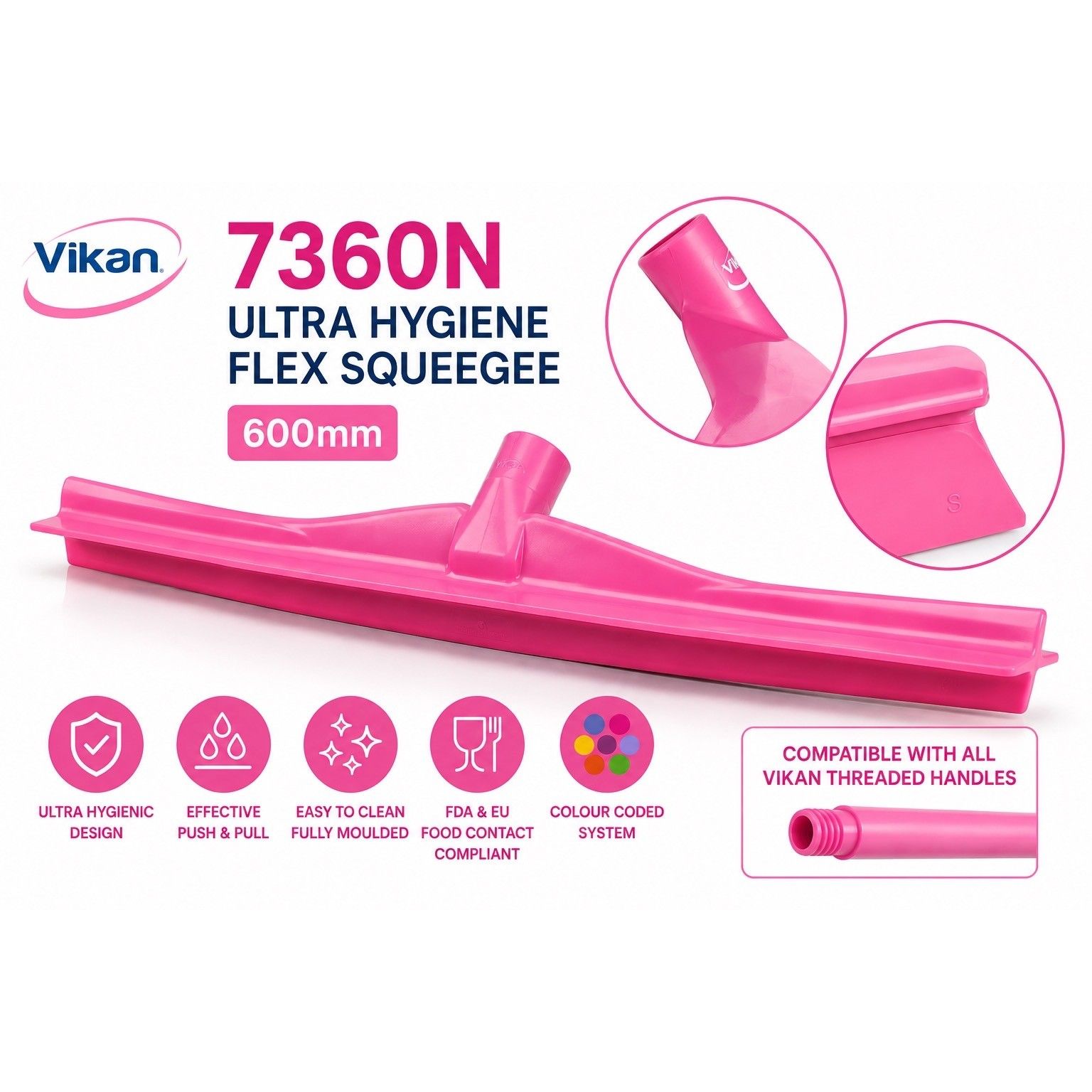 Vikan 7360n Ultra Hygiene Flex Squeegee 600mm Food Grade Cleaner