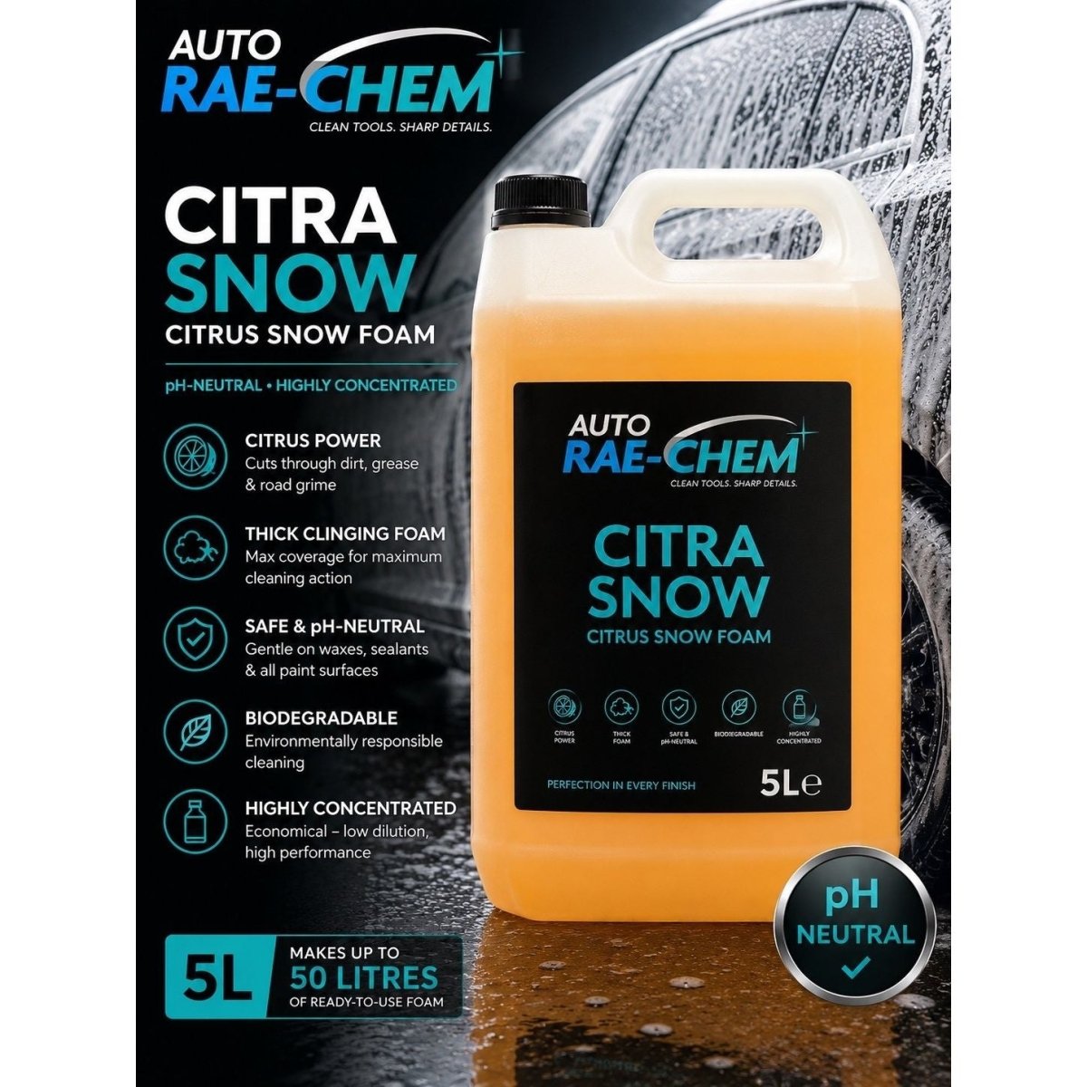 Citrus Snow Foam 5L – Touchless Pre-Wash, pH Neutral + Free Mitt - Auto Rae-Chem