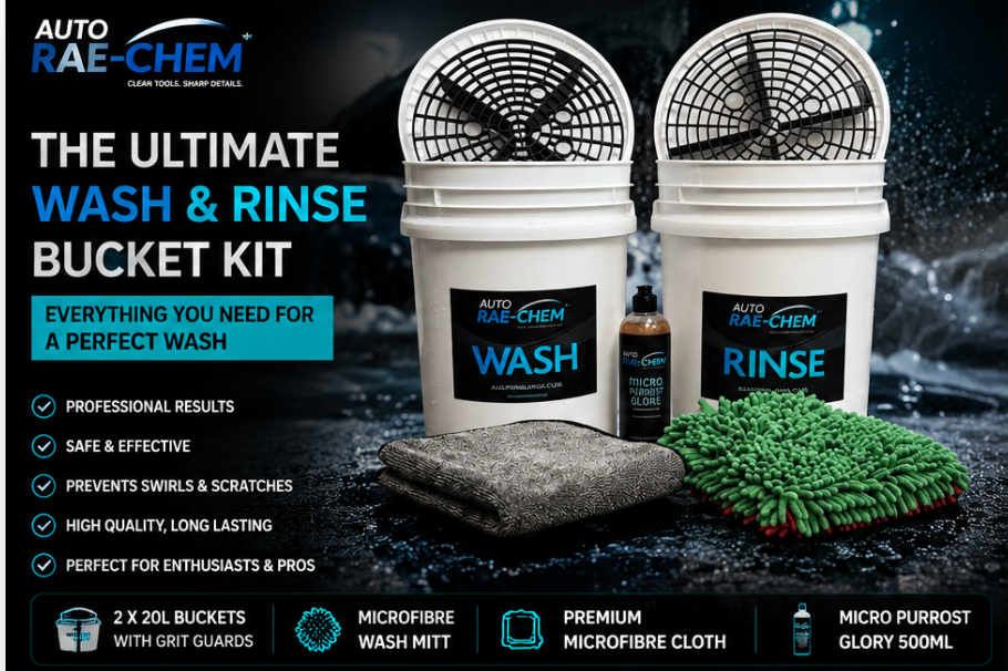 Car Wash Kit 2 Bucket Wash System Shampoo Mitt Drying Cloth Vikan