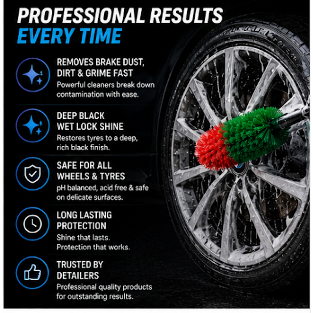 Wheel & Tyre Cleaning Kit 1L Wheel Cleaner Vikan Brush Tyre Dressing Pad