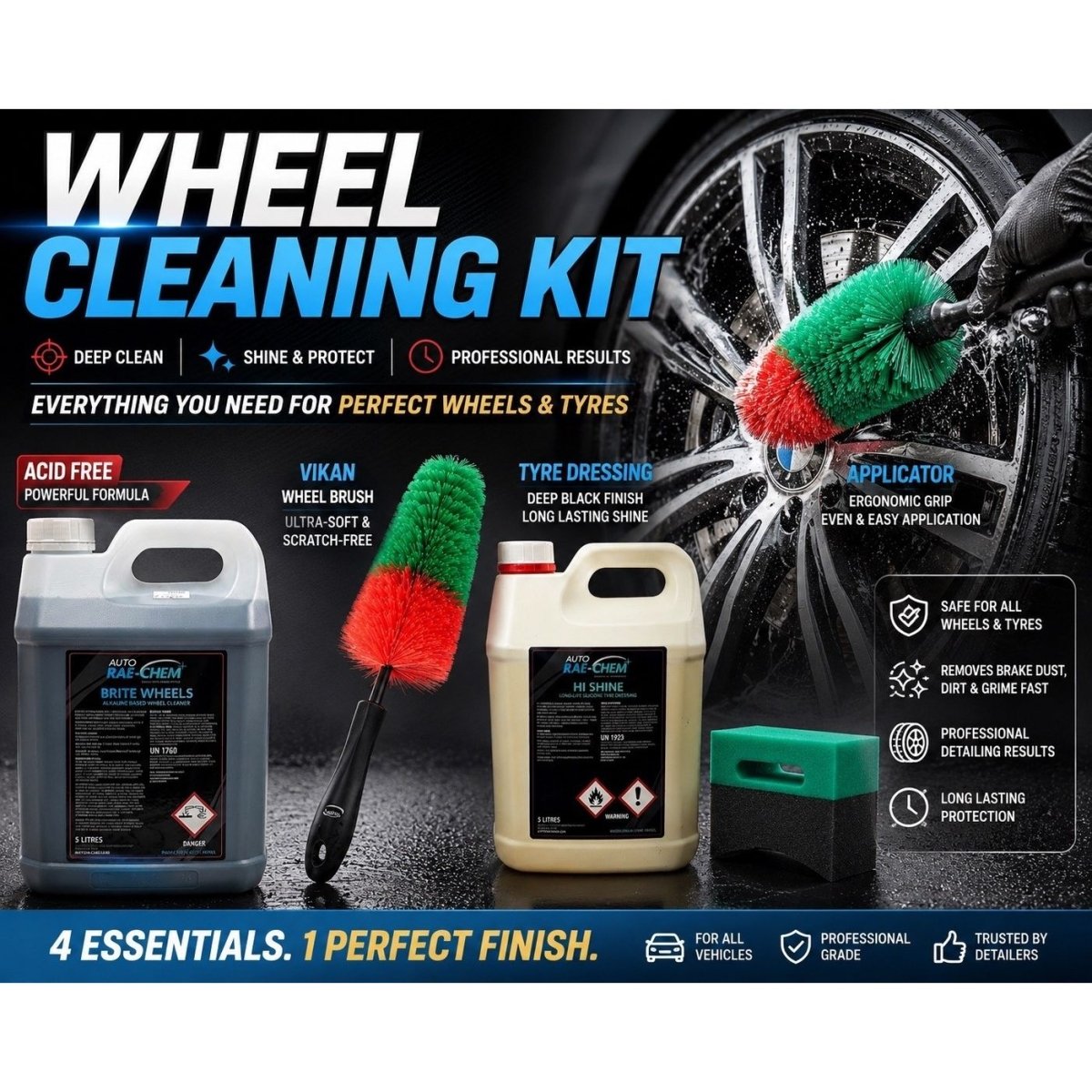 Wheel & Tyre Cleaning Kit – Vikan Brush, Wheel Cleaner & Tyre Dressing - Auto Rae-Chem