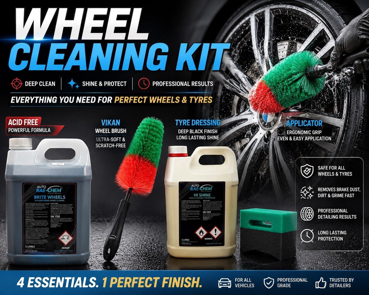 Wheel & Tyre Cleaning Kit 5L Wheel Cleaner Vikan Brush Tyre Dressing Pad