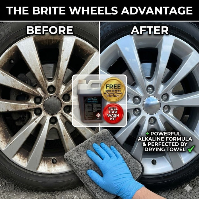 Complete exterior clean – wash, wheels, and streak-free finish in one kit