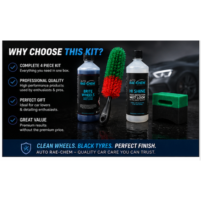 Wheel & Tyre Cleaning Kit 1L Wheel Cleaner Vikan Brush Tyre Dressing Pad
