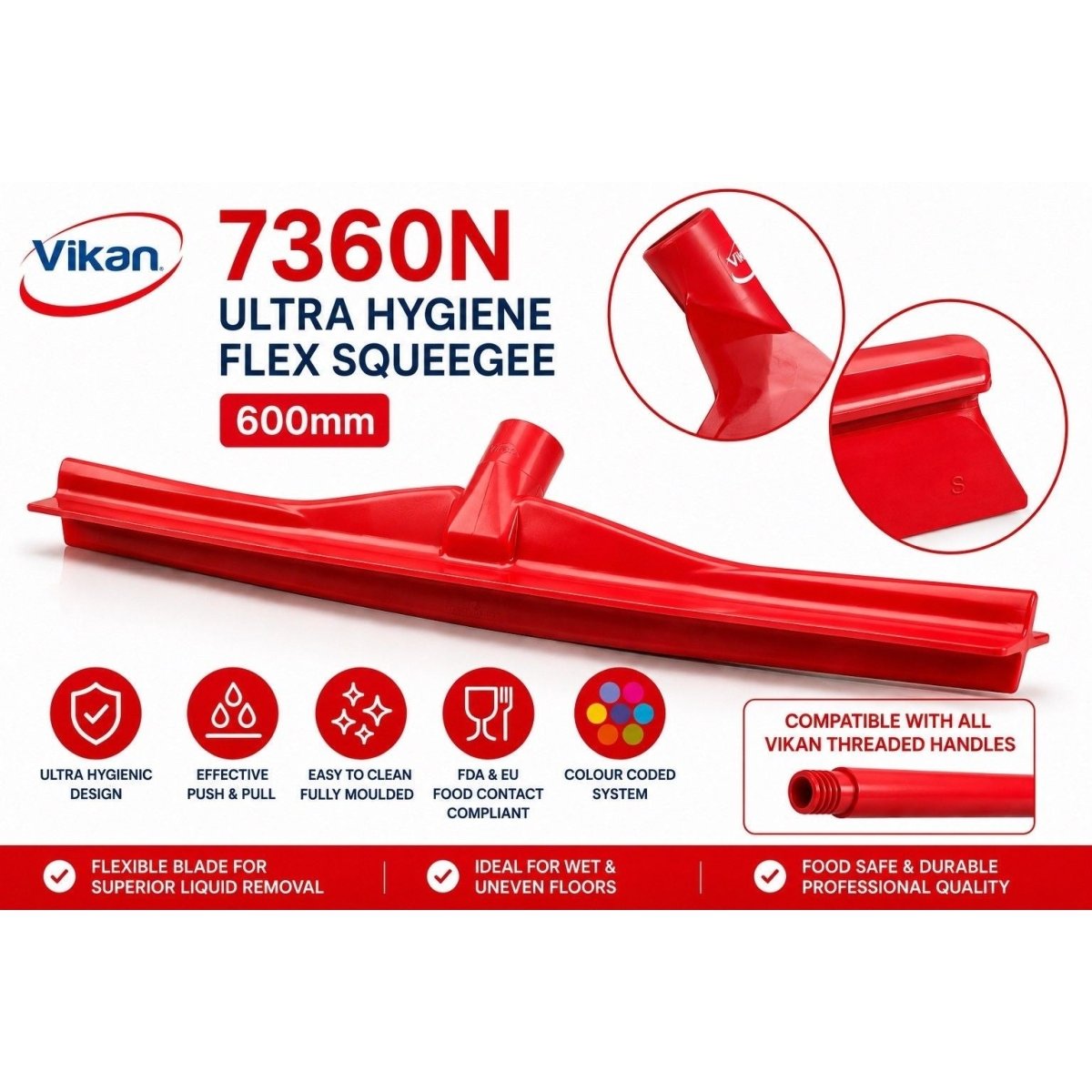 Vikan 7360n Ultra Hygiene Flex Squeegee 600mm Food Grade Cleaner - Auto Rae-Chem