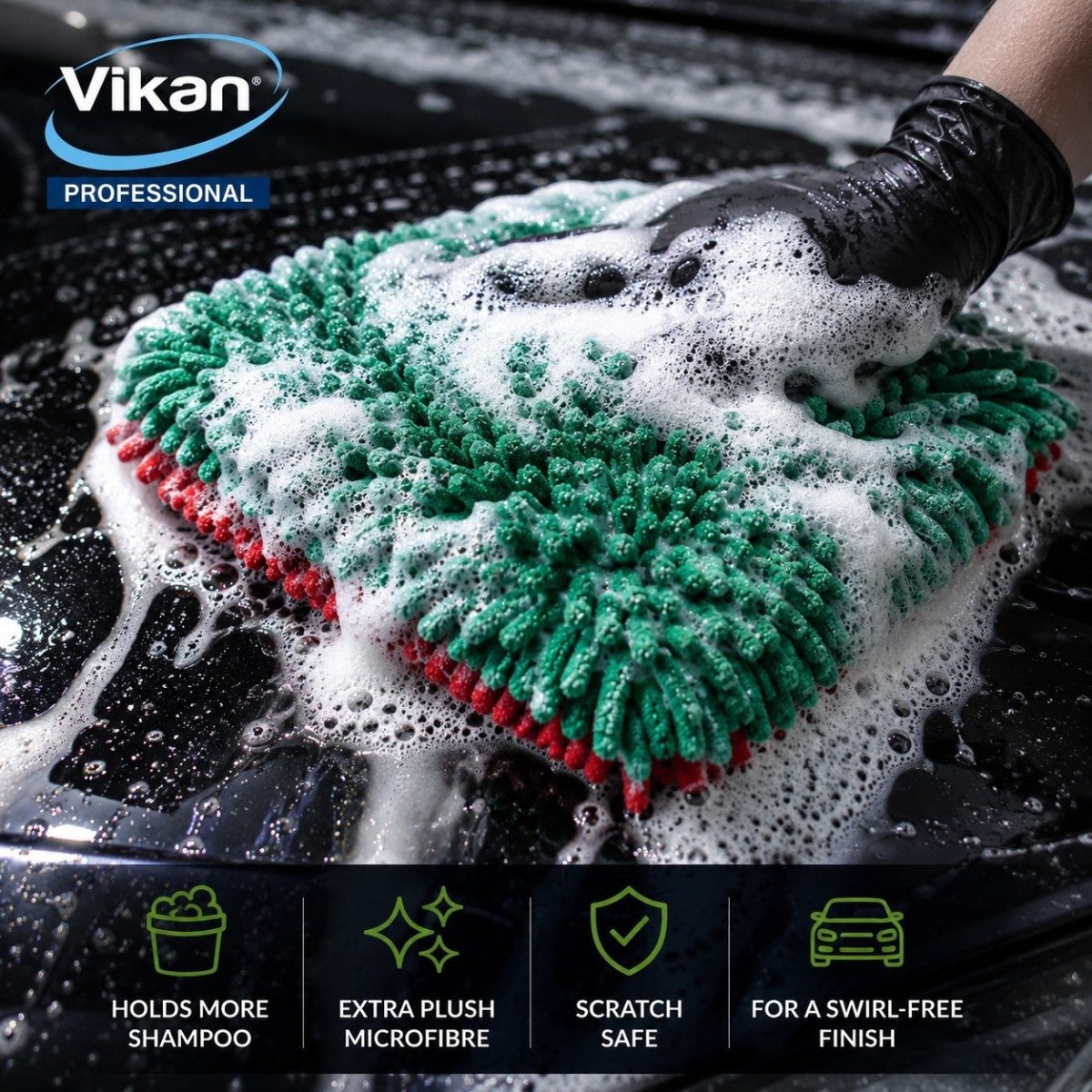 3x Vikan Microfibre Wash Pad Double Sided Scratch Safe Car Detailing 1000GSM - Auto Rae-Chem