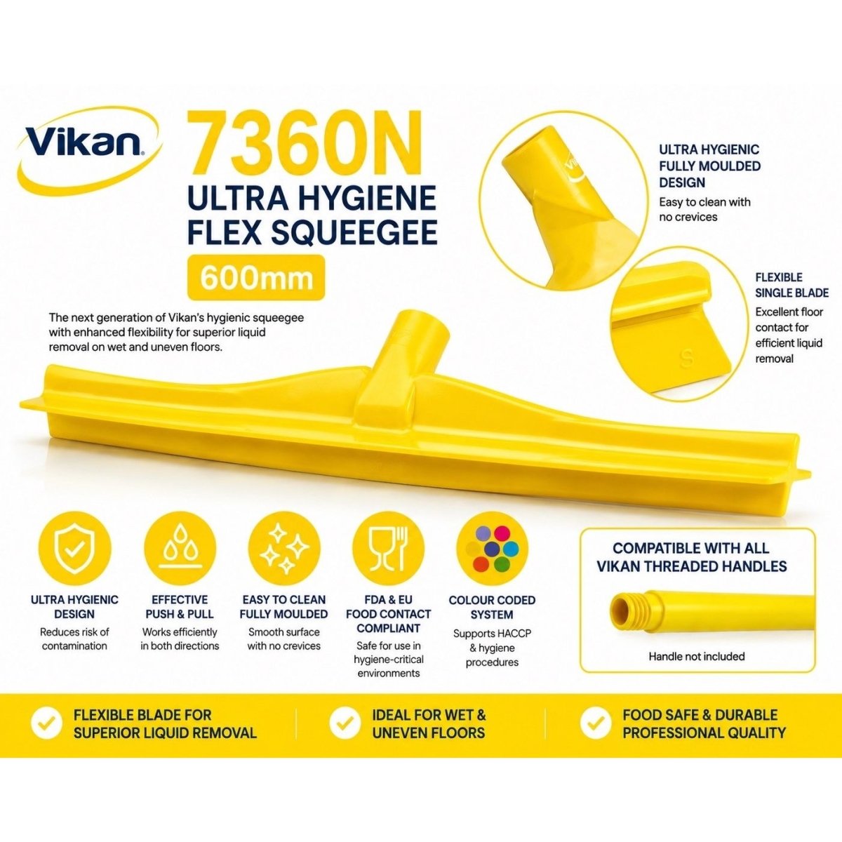 Vikan 7360n Ultra Hygiene Flex Squeegee 600mm Food Grade Cleaner - Auto Rae-Chem