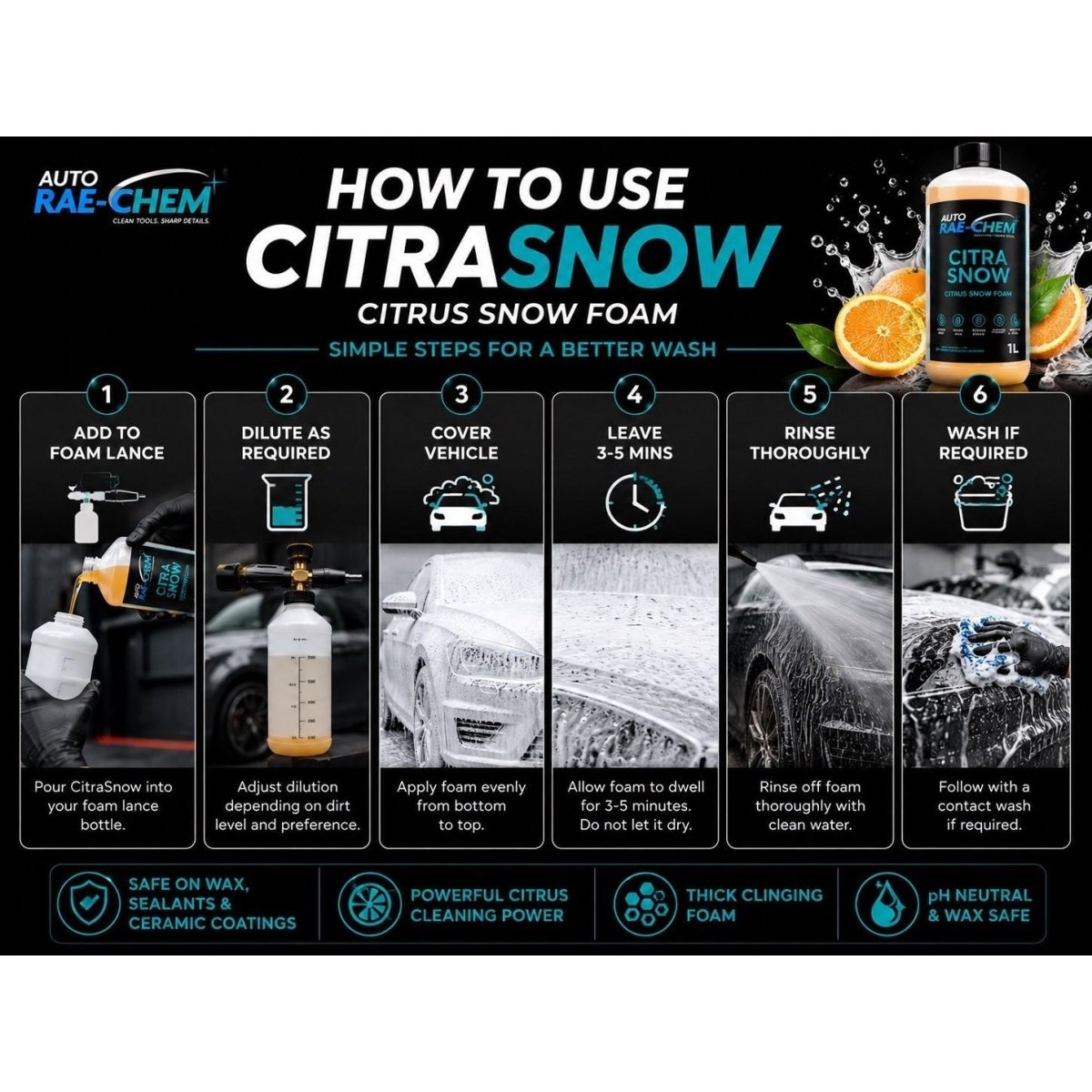 Citrus Snow Foam 5L – Touchless Pre-Wash, pH Neutral + Free Mitt - Auto Rae-Chem