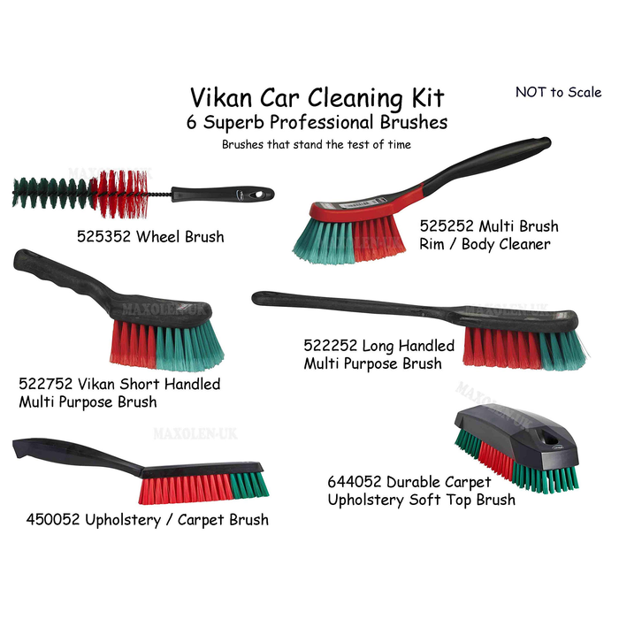Vikan Car Cleaning Brush Set, 6 Superb Professional Brushes Wheels Body Interior