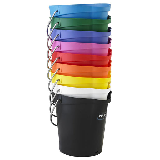 Vikan 56864 Durable Polypropylene Hygiene Bucket/Pail, Stainless Steel Handle, 12 Litre, Red