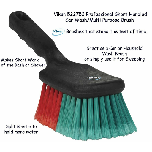 Vikan 522752 Vehicle Brush with Short Handle, Soft/Split, Black, 275mm Length, 95mm Width, 115mm