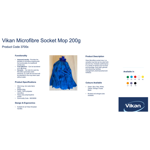 Vikan Microfibre Socket Mop 200gms Option of matching Handle
