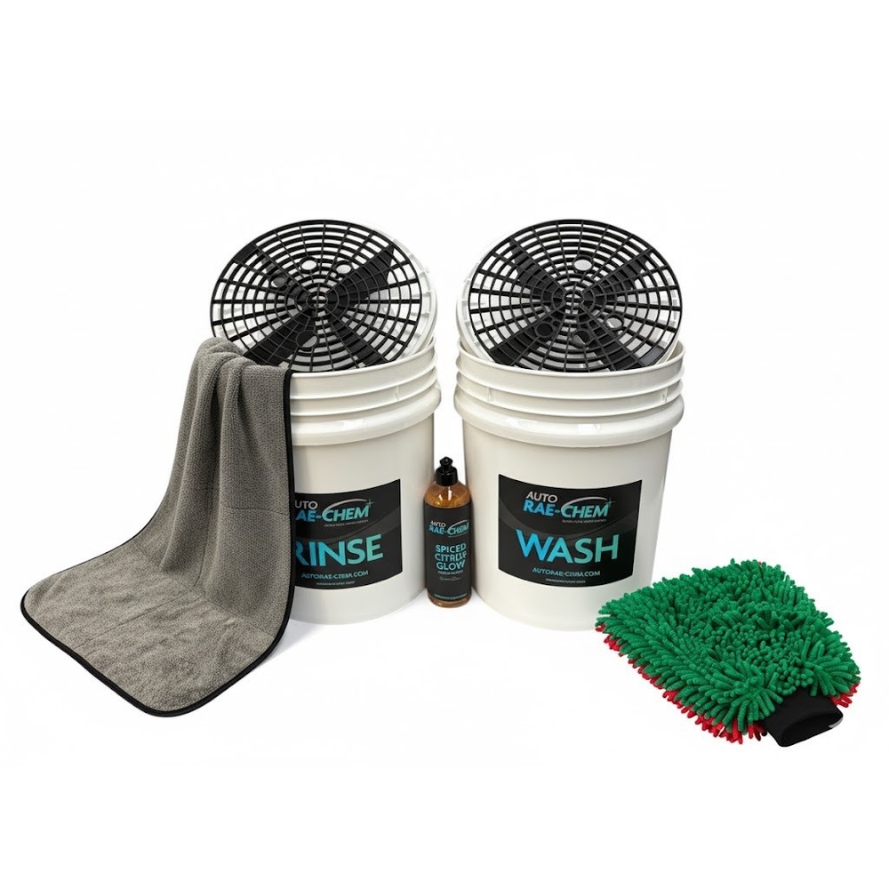2x Auto Rae-Chem Twin Bucket Wash Kit + 500ml Shampoo + Wash Pad & Cloth