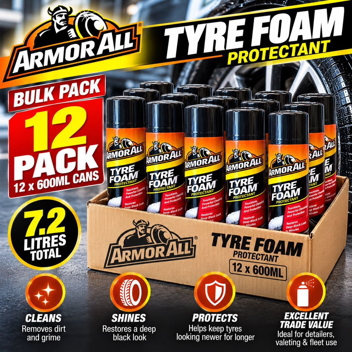 Armor All Tyre Foam 600ml Tyre Shine Dressing Cleaner