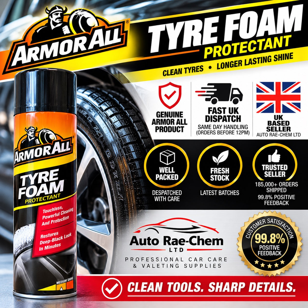 Armor All Tyre Foam 600ml Tyre Shine Dressing Cleaner