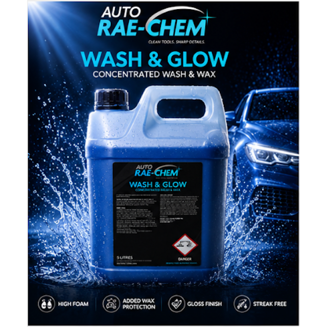Auto Rae-Chem Wash and Glow 5L Car Shampoo Wash Wax High Foam Gloss Finish | Auto Rae-Chem