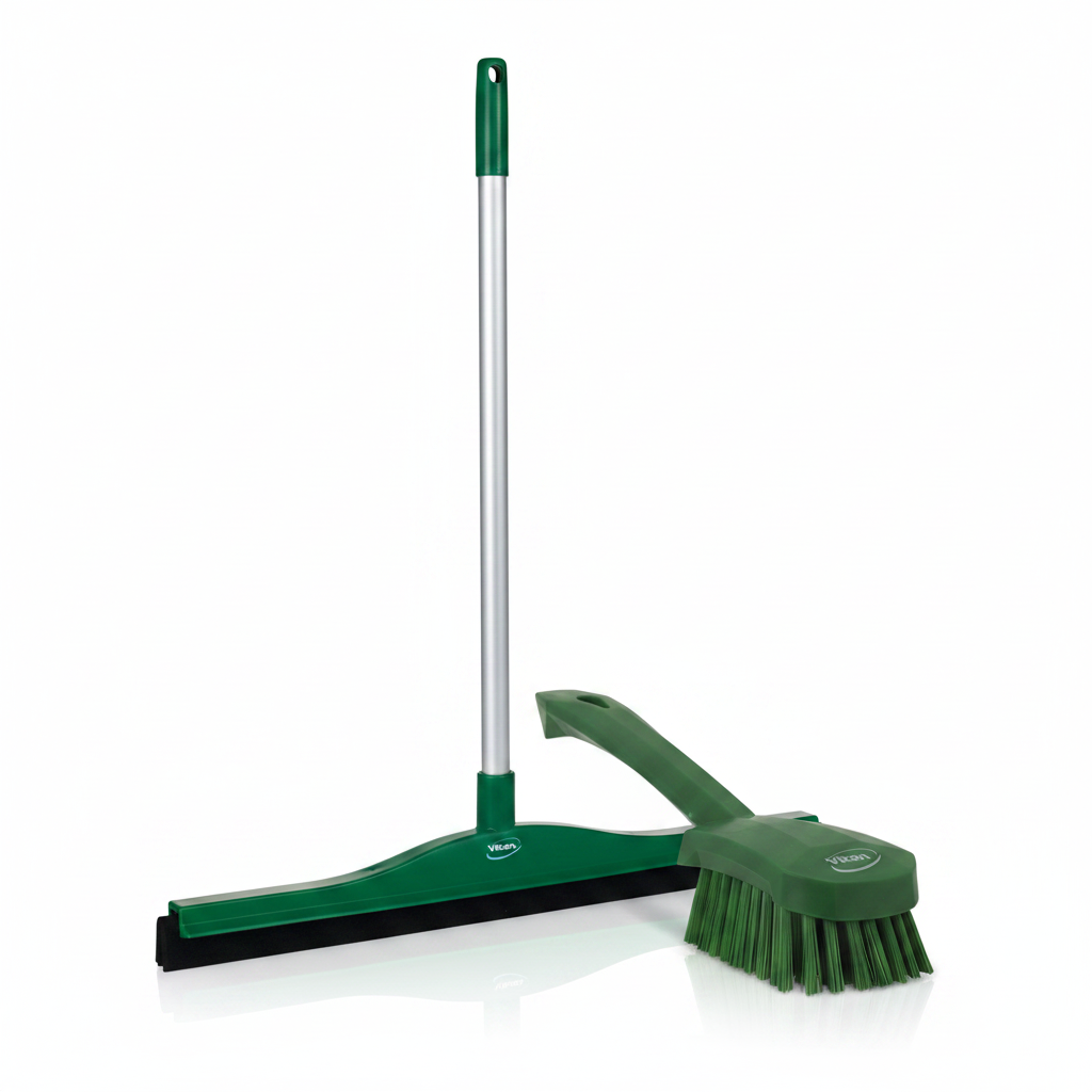 Vikan Wet Floor and Doorway Kit — Squeegee, Handle and Scrub Brush
