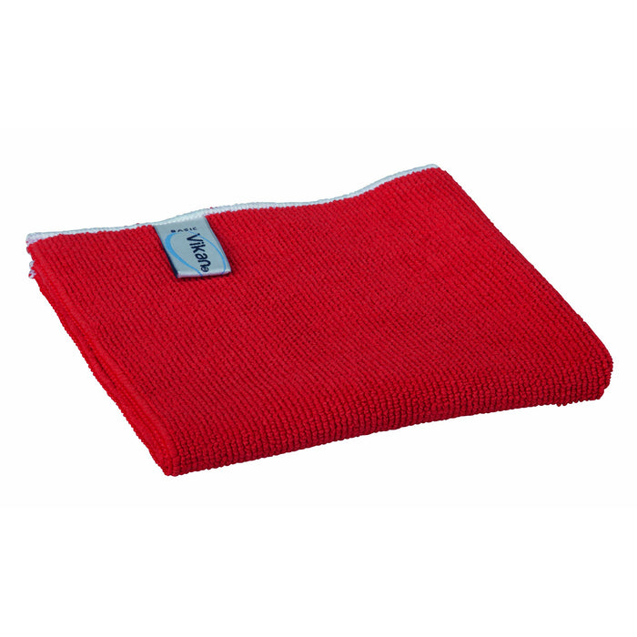 Vikan 691134 Basic Microfibre Cloth, Red, 320mm Length, 320mm Width, 3mm Height, Pack of 5