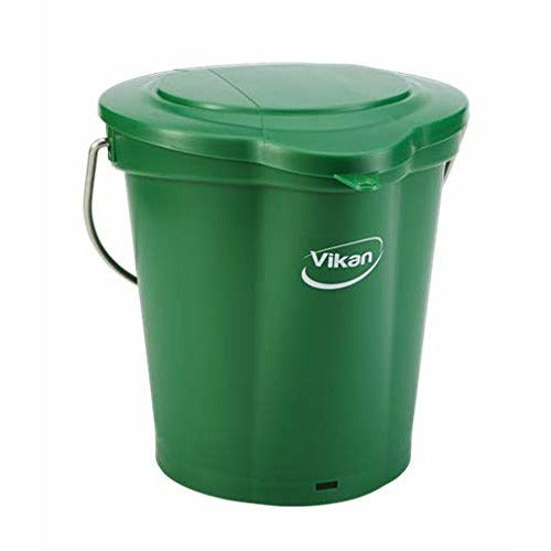 Vikan 56882 Durable Polypropylene Hygiene Bucket/Pail, Stainless Steel Handle, 6 Litres, Green