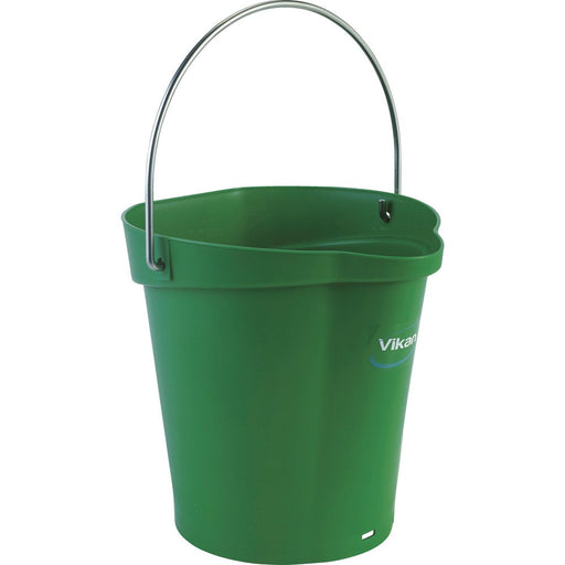 Vikan 56882 Durable Polypropylene Hygiene Bucket/Pail, Stainless Steel Handle, 6 Litres, Green