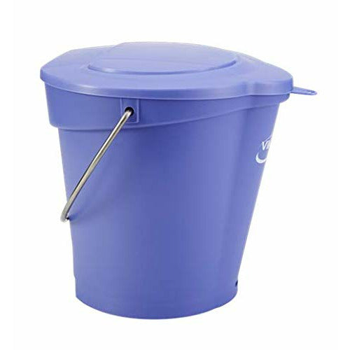 Vikan 56888 Durable Polypropylene Hygiene Bucket/Pail, Stainless Steel Handle, 6 Litres, Purple