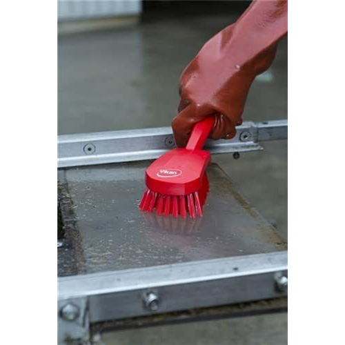 Vikan 41924 Stiff Washing / Scrubbing Hand Brush, Short Handle, 270mm (Red)