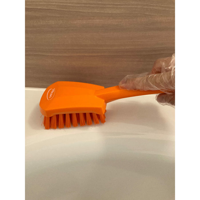 Vikan 41927 Coarse/Fine Sweep Hand Brush, Polypropylene, Polyester Bristle, 10", Orange