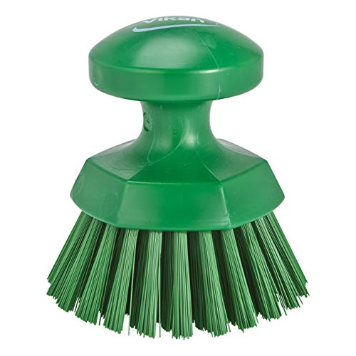 Vikan Round Hand-Held Scrub Brush/Keg Brush, Polypropylene, Polyester Bristle, 110mm, Green One Size, 38852