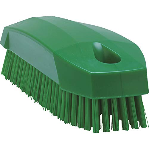 Vikan 64402 Stiff Nail Scrubbing Brush Clean Bathroom Kitchen Upholstery Fabric 13cm x 5cm x 4cm, Green