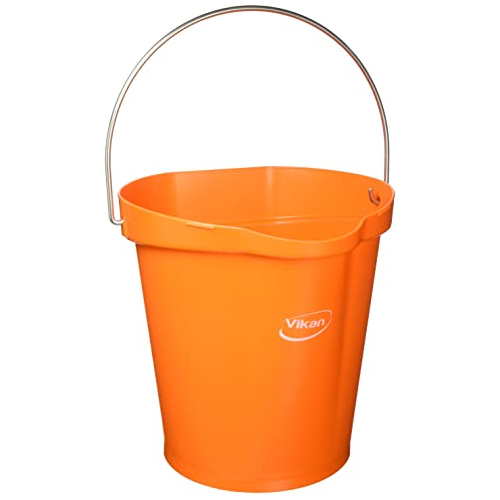 Vikan 56867 Durable Polypropylene Hygiene Bucket/Pail, Stainless Steel Handle, 12 Litre, Orange