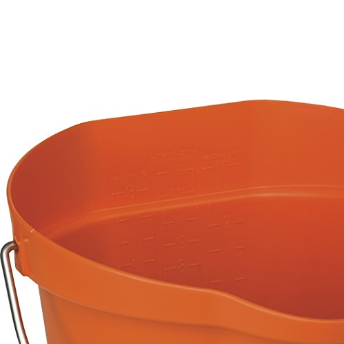 Vikan 56867 Durable Polypropylene Hygiene Bucket/Pail, Stainless Steel Handle, 12 Litre, Orange