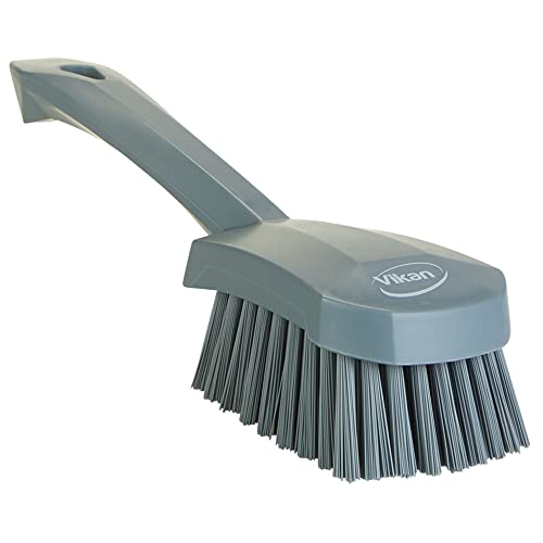 Vikan 419288 Short Handle Scrubbing Brush- Stiff - Gray