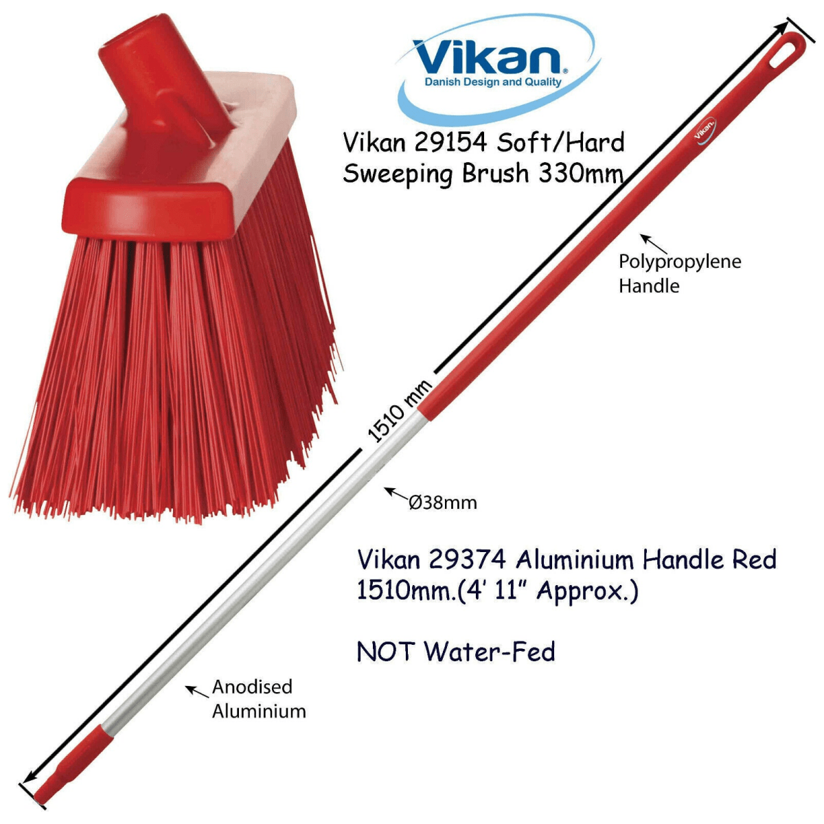 Vikan 2915n Broom Sweeping Brush 330mm Very Stiff Bristles Optional Handle - Auto Rae-Chem
